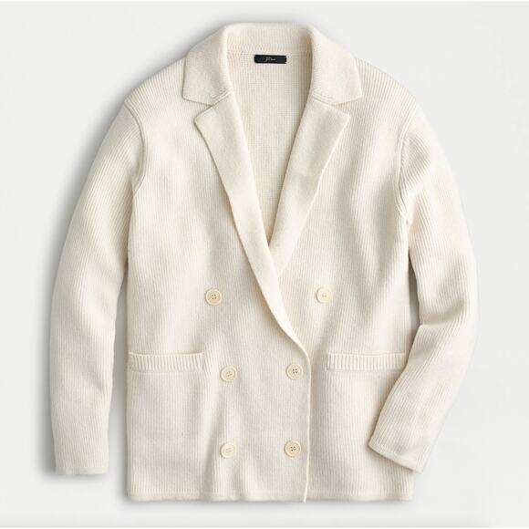 J. CREW Double Breasted Sweater Blazer Ivory Cream Merino Wool {73} - Picture 1 of 6